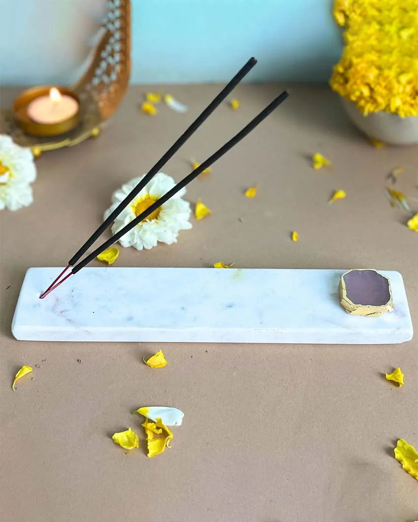 Handmade Marble Puja Incense Stick Holder Grey