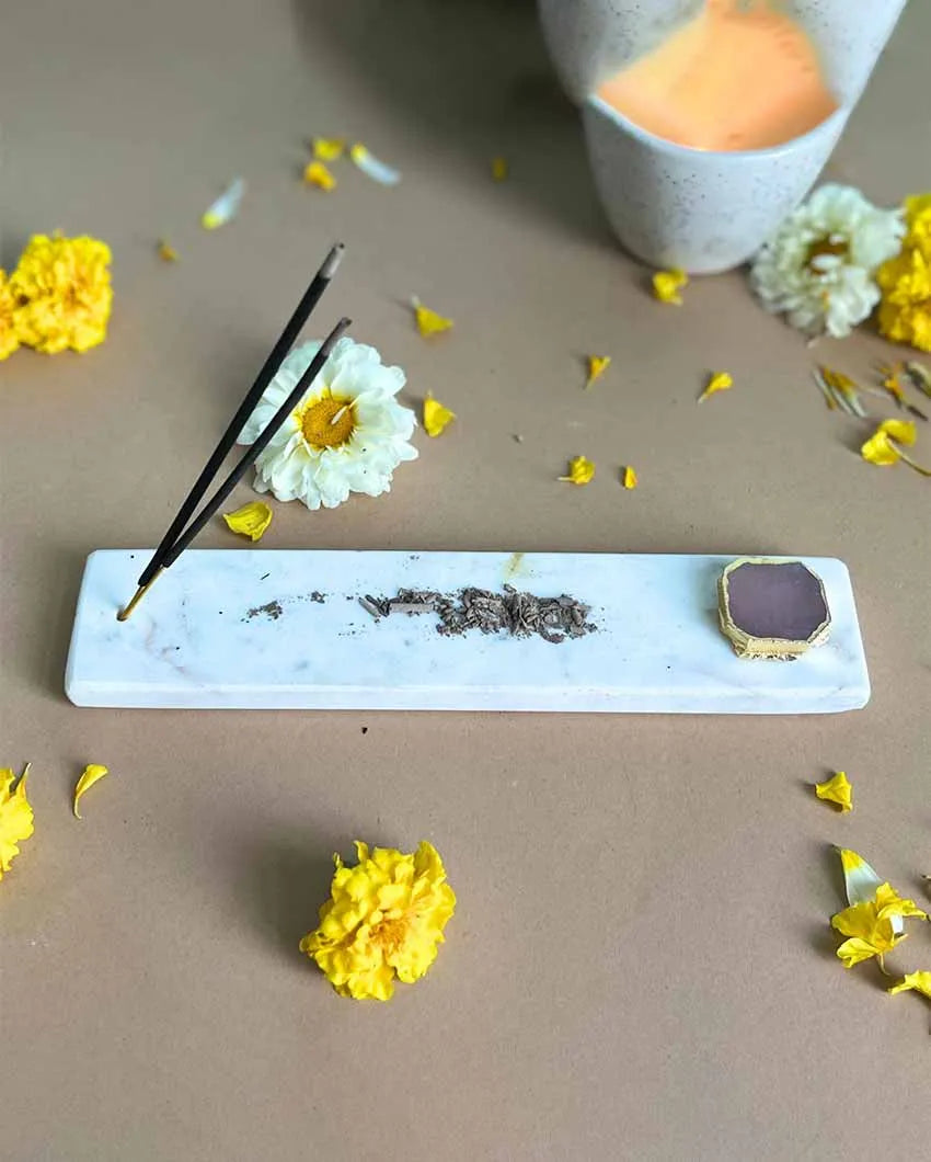 Handmade Marble Puja Incense Stick Holder Grey