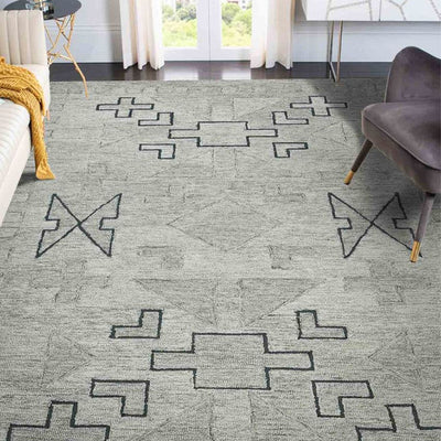 Shale Gray Wool Striped Pattern Hand-Tufted Rug Carpet