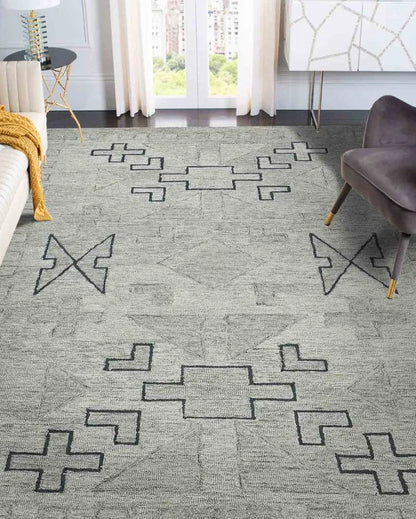 Shale Gray Wool Striped Pattern Hand-Tufted Rug Carpet