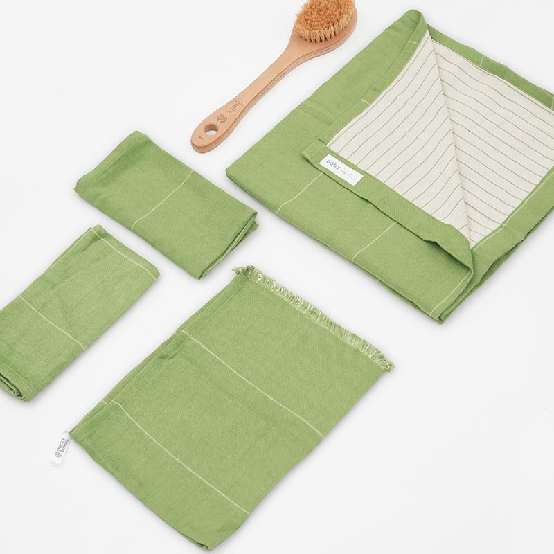 Aloevera Double Cloth Assorted Towels | Set of 4 Aloe Green