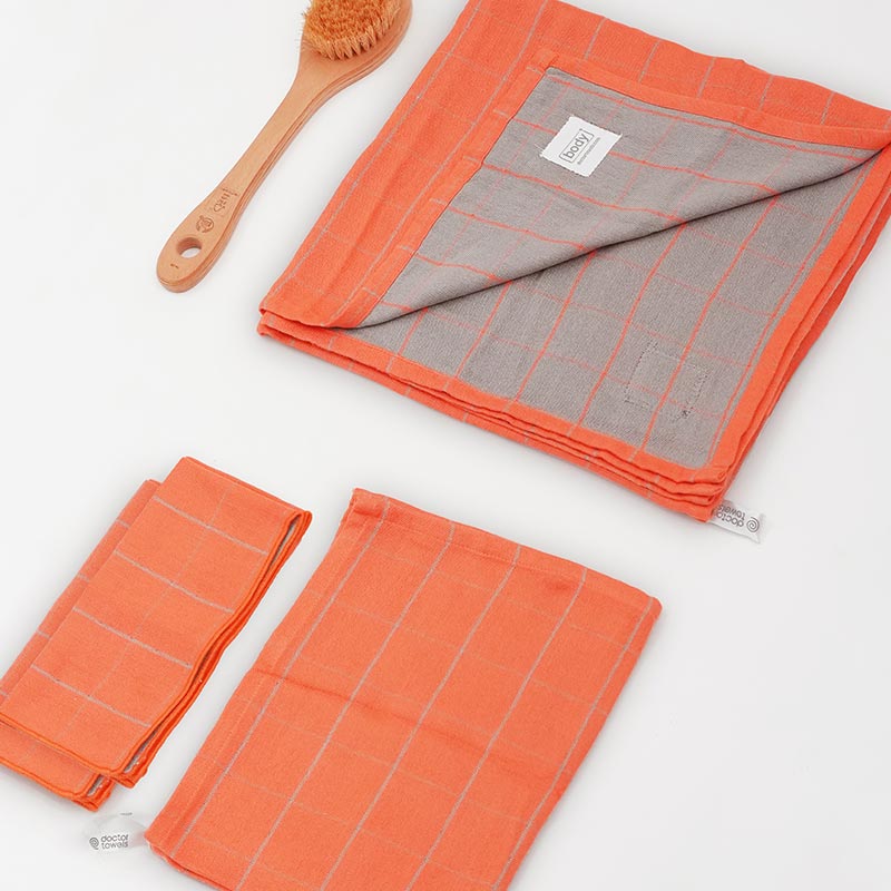 Banana Double Cloth Assorted Towels | Set of 4 Rustic Orange