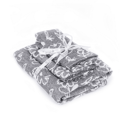 Banana Jacquard Floral  Assorted Towels | Set of 4 Charcoal