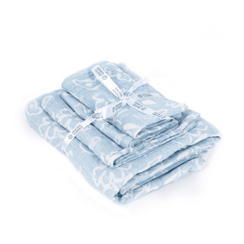 Banana Jacquard Floral  Assorted Towels | Set of 4 Chalk Blue