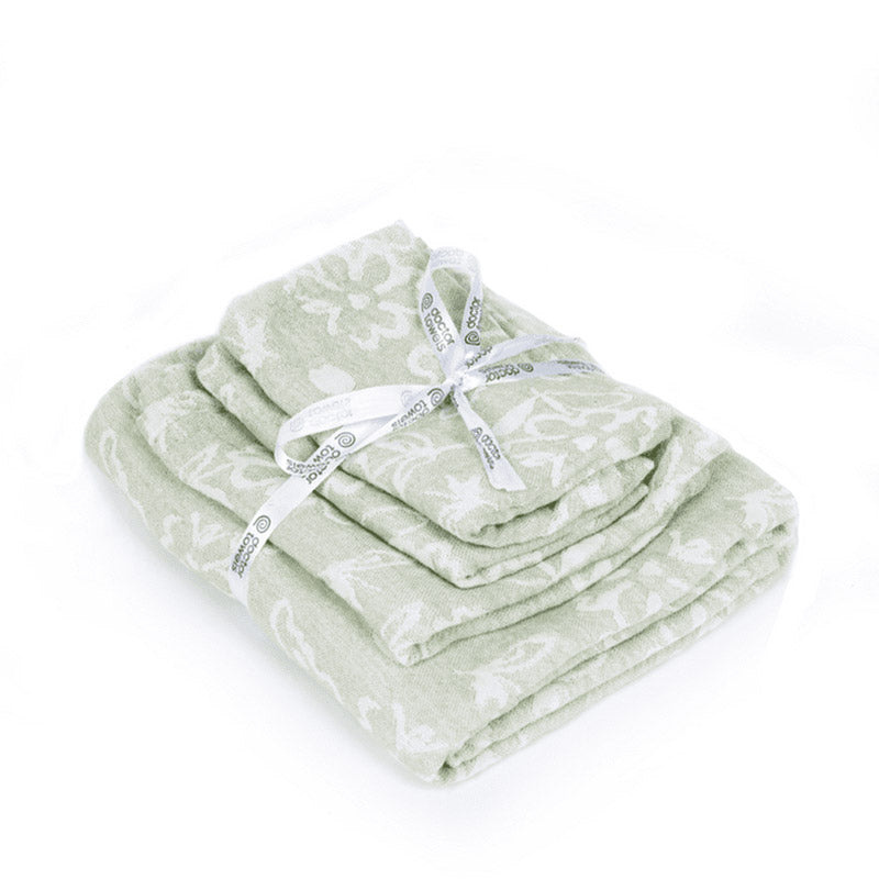 Banana Jacquard Floral  Assorted Towels | Set of 4 Pastel Green