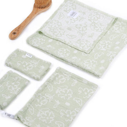 Banana Jacquard Floral  Assorted Towels | Set of 4 Pastel Green