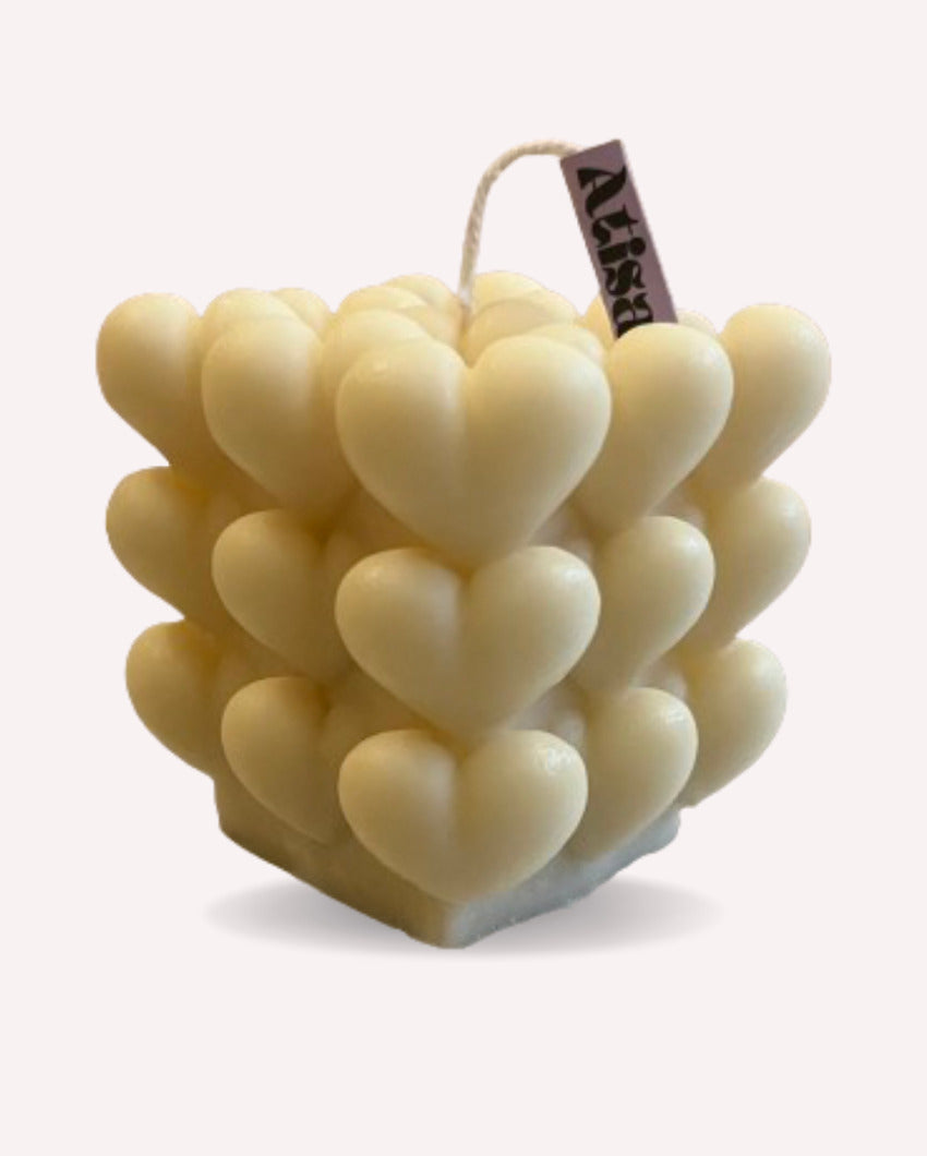 Heart Bubble Vanilla Coconut Soy Wax Candle |Off White | 7 x 7 x 5 cm/ 3 x 3 x 2 inches