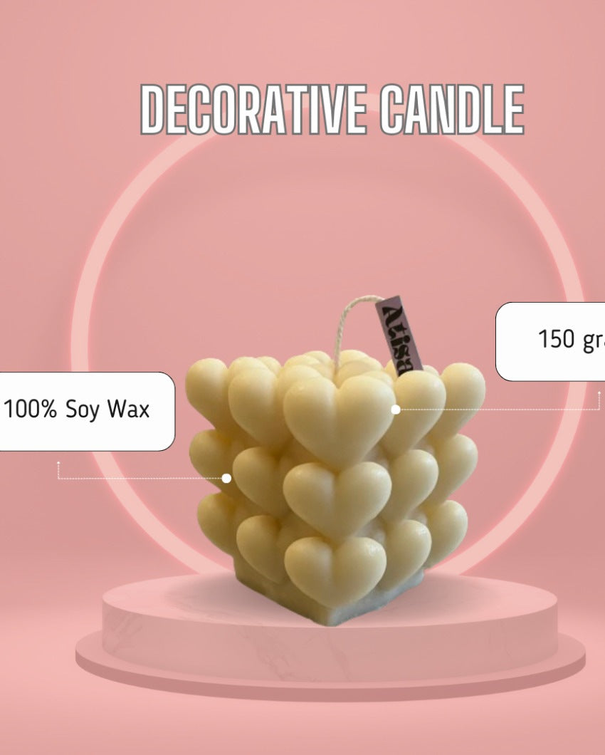 Heart Bubble Vanilla Coconut Soy Wax Candle |Off White | 7 x 7 x 5 cm/ 3 x 3 x 2 inches