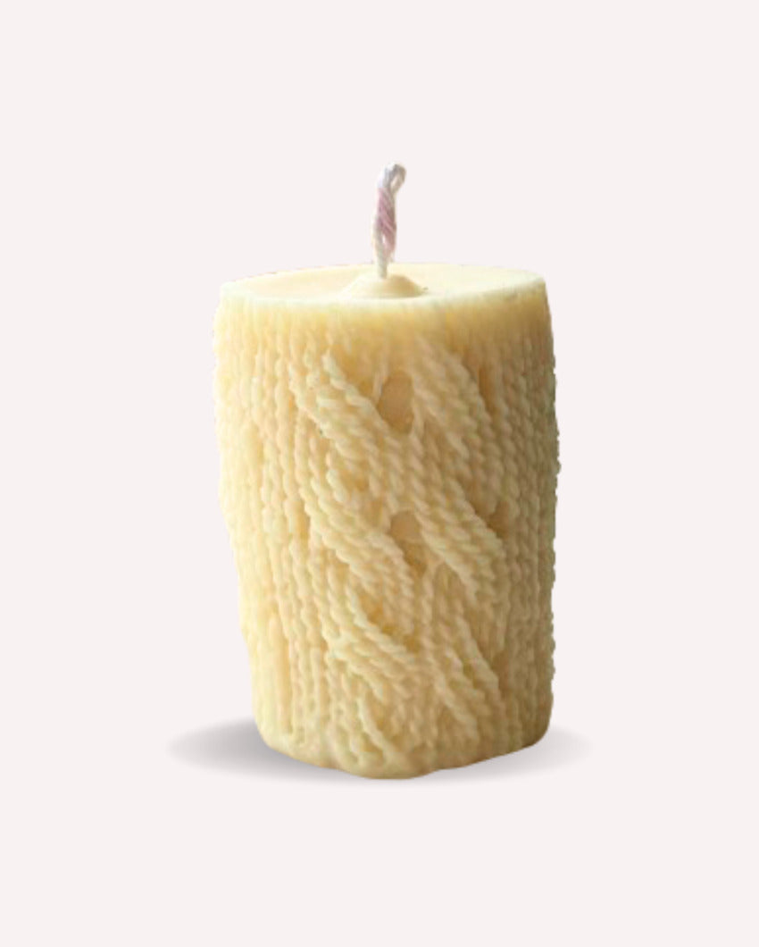 Knitted Pillar Vanilla Coconut Soy Wax Candles | Off White |Set of 2 | 5 x 7 cm / 2 x 3 inches