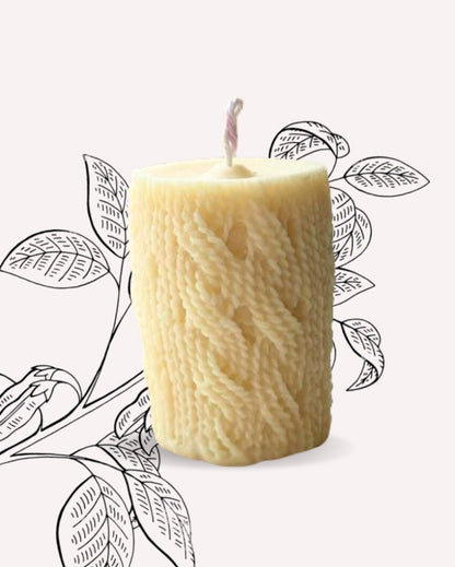 Knitted Pillar Vanilla Coconut Soy Wax Candles | Off White |Set of 2 | 5 x 7 cm / 2 x 3 inches