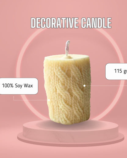 Knitted Pillar Vanilla Coconut Soy Wax Candles | Off White |Set of 2 | 5 x 7 cm / 2 x 3 inches