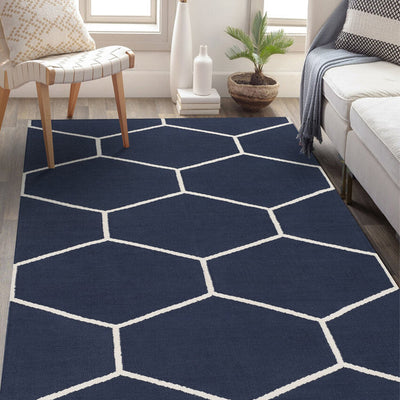 Navy Handwoven Atrium Cotton Durable Carpet