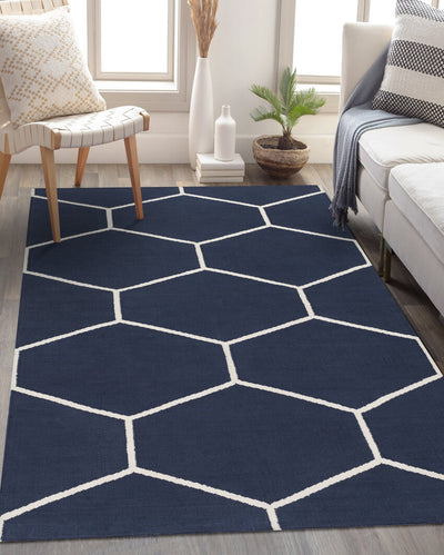 Navy Handwoven Atrium Cotton Durable Carpet