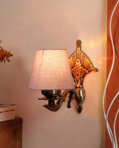 Elegant Antique Gold Cotton Conical Shade Wall Lamp