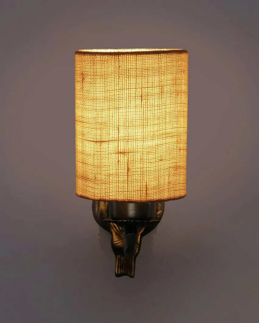 Unique Antique Gold Jute Conical Shade Wall Lamp