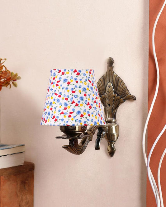 Ethos Antique Gold Cotton Conical Printed Shade Wall Lamp