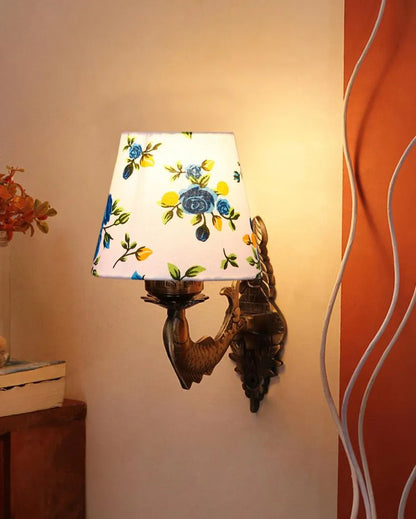 Dazzling Antique Gold Cotton Conical Printed Shade Wall Lamp