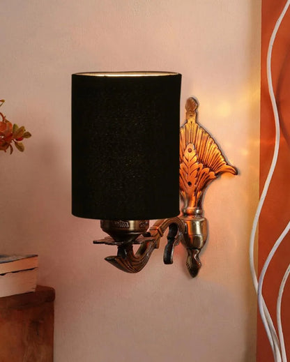 Luxurious Antique Gold Cotton Conical Shade Wall Lamp