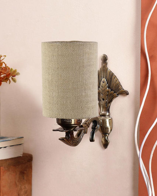 Luxurious Antique Gold Jute Conical Shade Wall Lamp