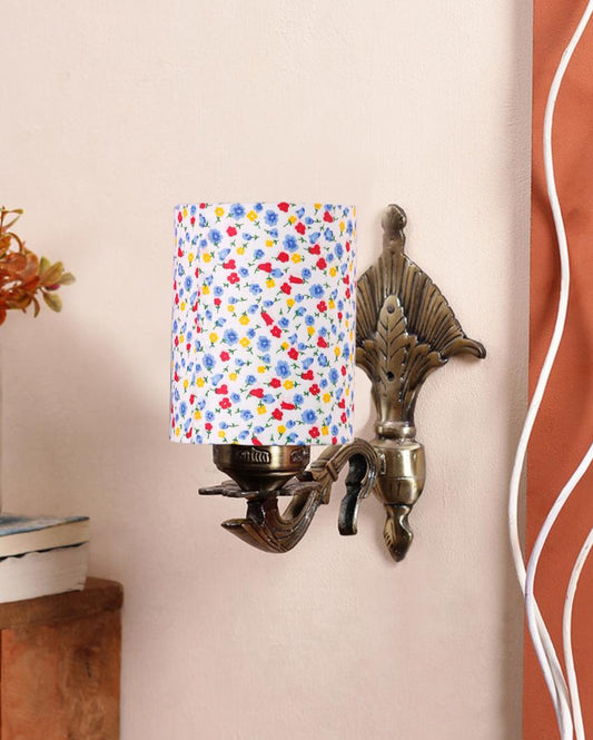 Creative Antique Gold Cotton Conical Printed Shade Wall Lamp