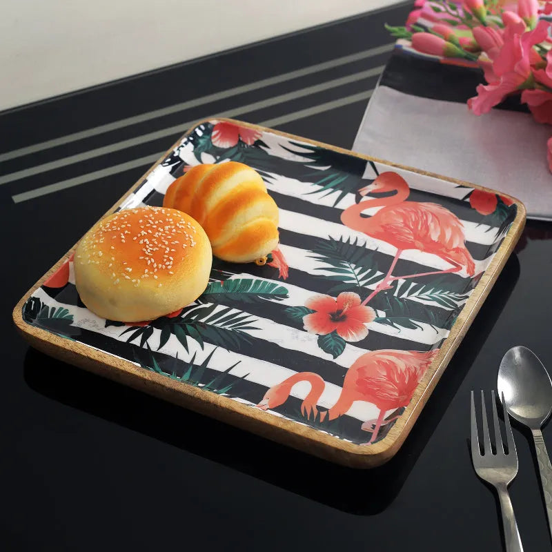 Tropical Flamingo Wooden Serving Platter | Rectangle, Square Square