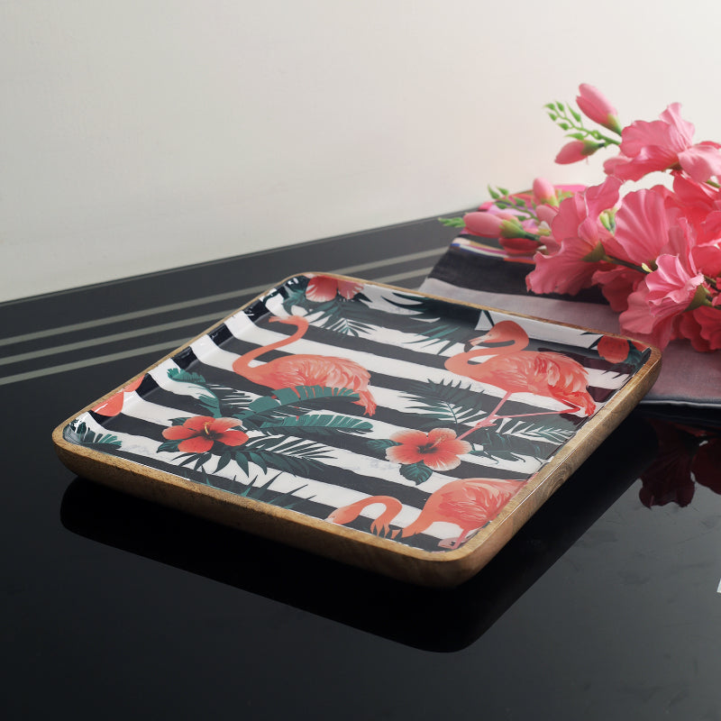 Tropical Flamingo Wooden Serving Platter | Rectangle, Square Square