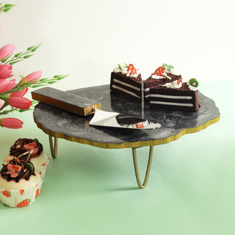 Granite Texture Cake Stand With Server | Multiple Colors Black