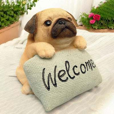 Cute Pug Welcome Sign Polyresin Figurine | 5 x 4 x 4 inches