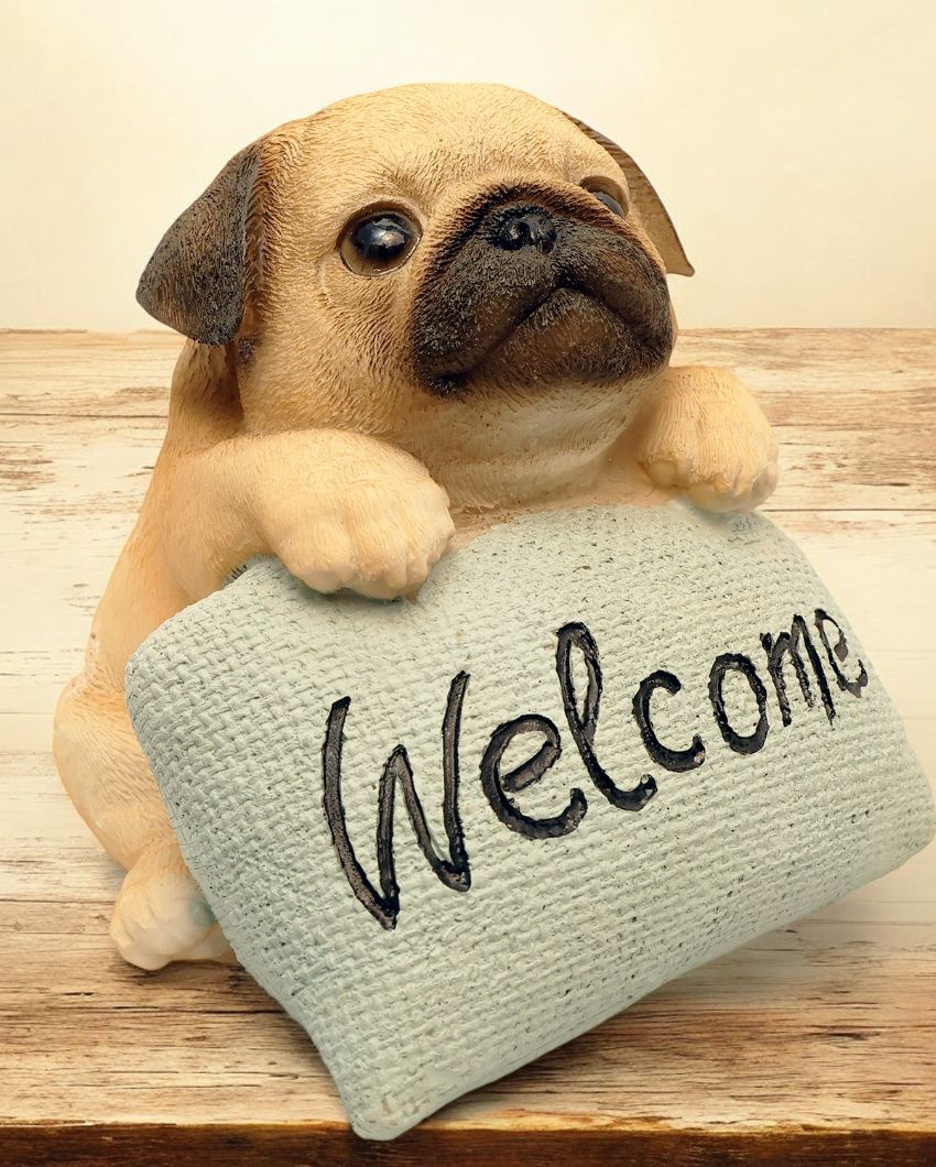 Cute Pug Welcome Sign Polyresin Figurine | 5 x 4 x 4 inches