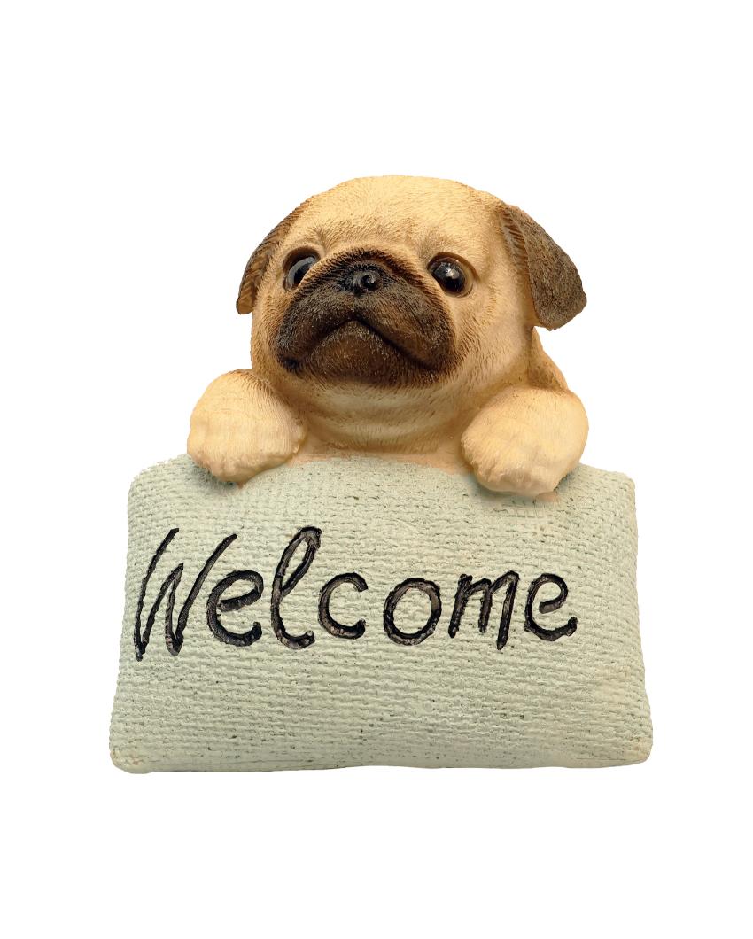 Cute Pug Welcome Sign Polyresin Figurine | 5 x 4 x 4 inches