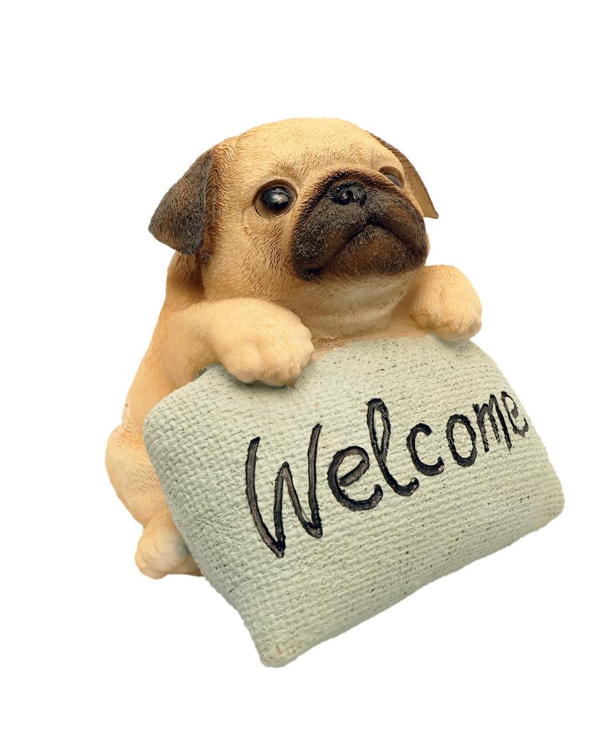 Cute Pug Welcome Sign Polyresin Figurine | 5 x 4 x 4 inches