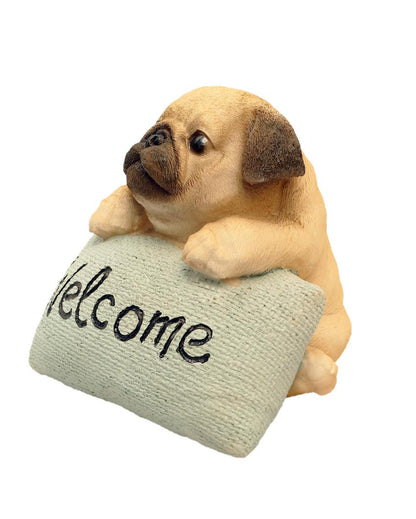 Cute Pug Welcome Sign Polyresin Figurine | 5 x 4 x 4 inches