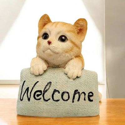 Cute Cat Welcome Sign Polyresin Figurine | 4 x 4 x 5 inches