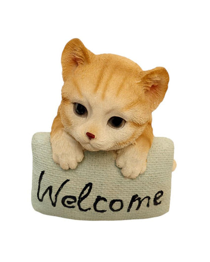 Cute Cat Welcome Sign Polyresin Figurine | 4 x 4 x 5 inches