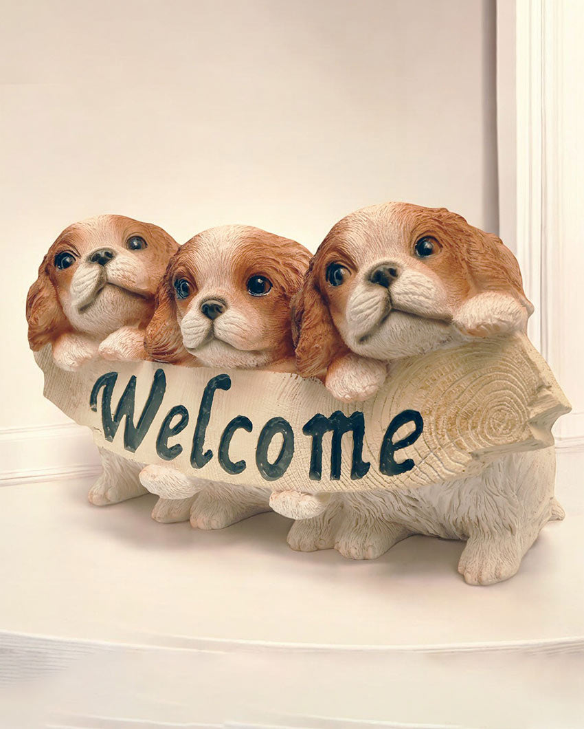 Three Little Puppies Welcome Sign Polyresin Figurine | 10 x 5 x 6 inches