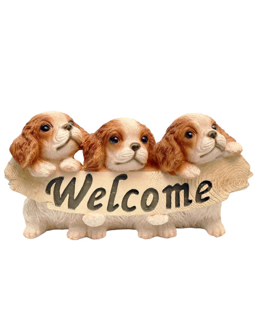 Three Little Puppies Welcome Sign Polyresin Figurine | 10 x 5 x 6 inches