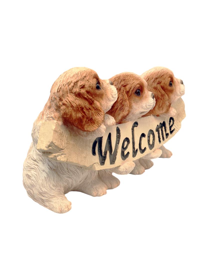 Three Little Puppies Welcome Sign Polyresin Figurine | 10 x 5 x 6 inches