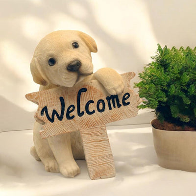 Dog Welcome Sign Polyresin Figurine | 4 x 4 x 6 inches