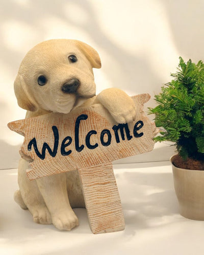 Dog Welcome Sign Polyresin Figurine | 4 x 4 x 6 inches