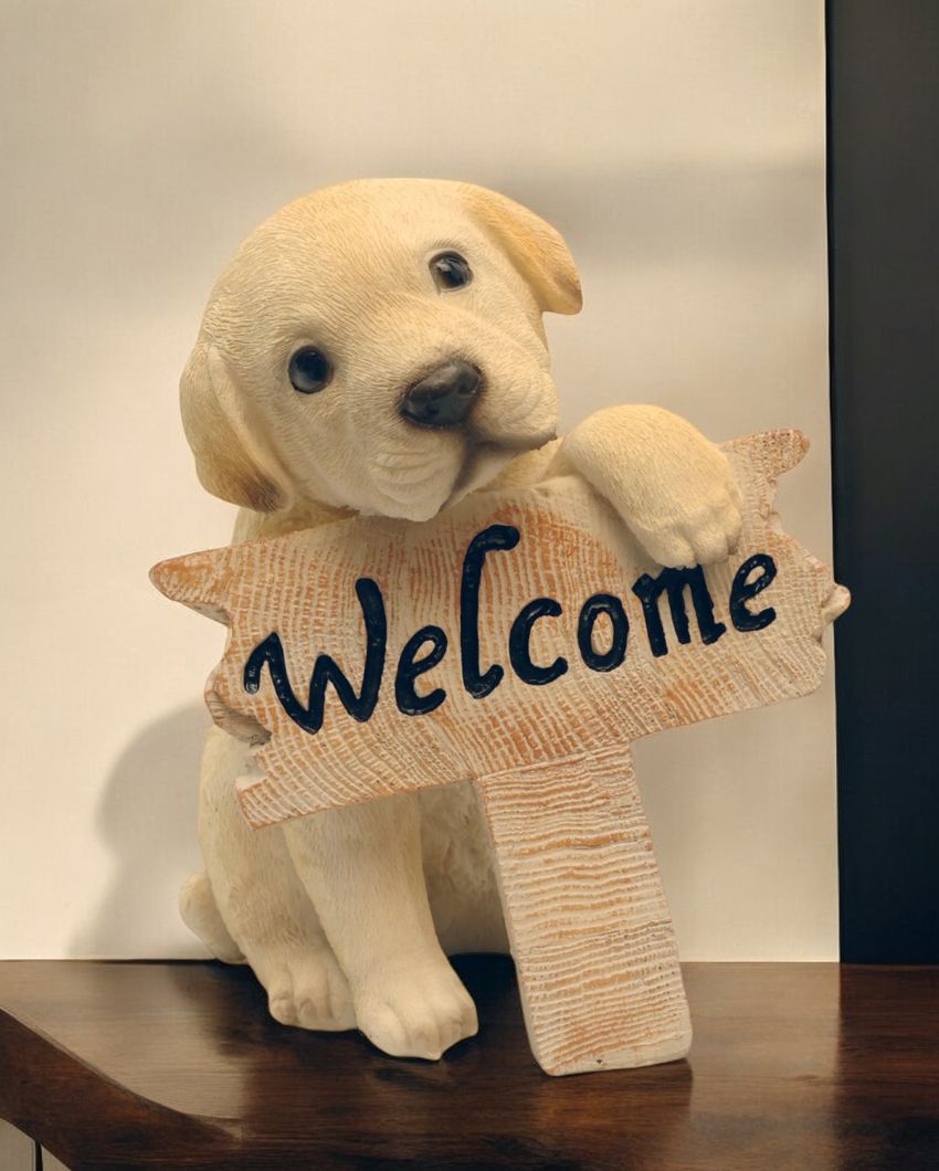 Dog Welcome Sign Polyresin Figurine | 4 x 4 x 6 inches