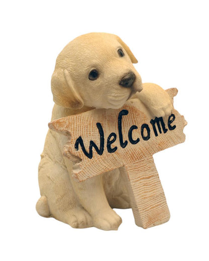 Dog Welcome Sign Polyresin Figurine | 4 x 4 x 6 inches