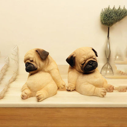 Sleeping Pug Polyresin Figurine | Set of 2 | 5 x 5 x 4 inches