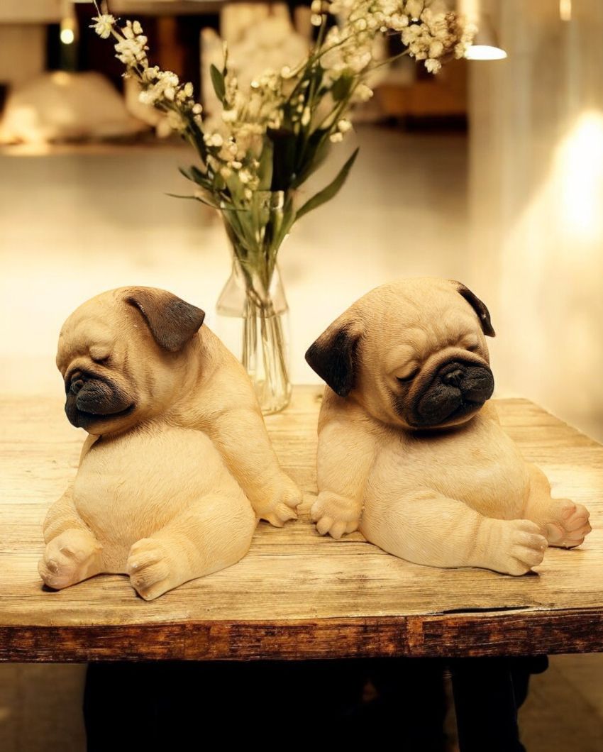 Sleeping Pug Polyresin Figurine | Set of 2 | 5 x 5 x 4 inches