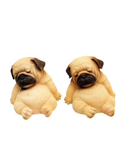 Sleeping Pug Polyresin Figurine | Set of 2 | 5 x 5 x 4 inches