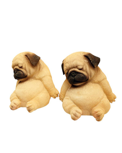 Sleeping Pug Polyresin Figurine | Set of 2 | 5 x 5 x 4 inches