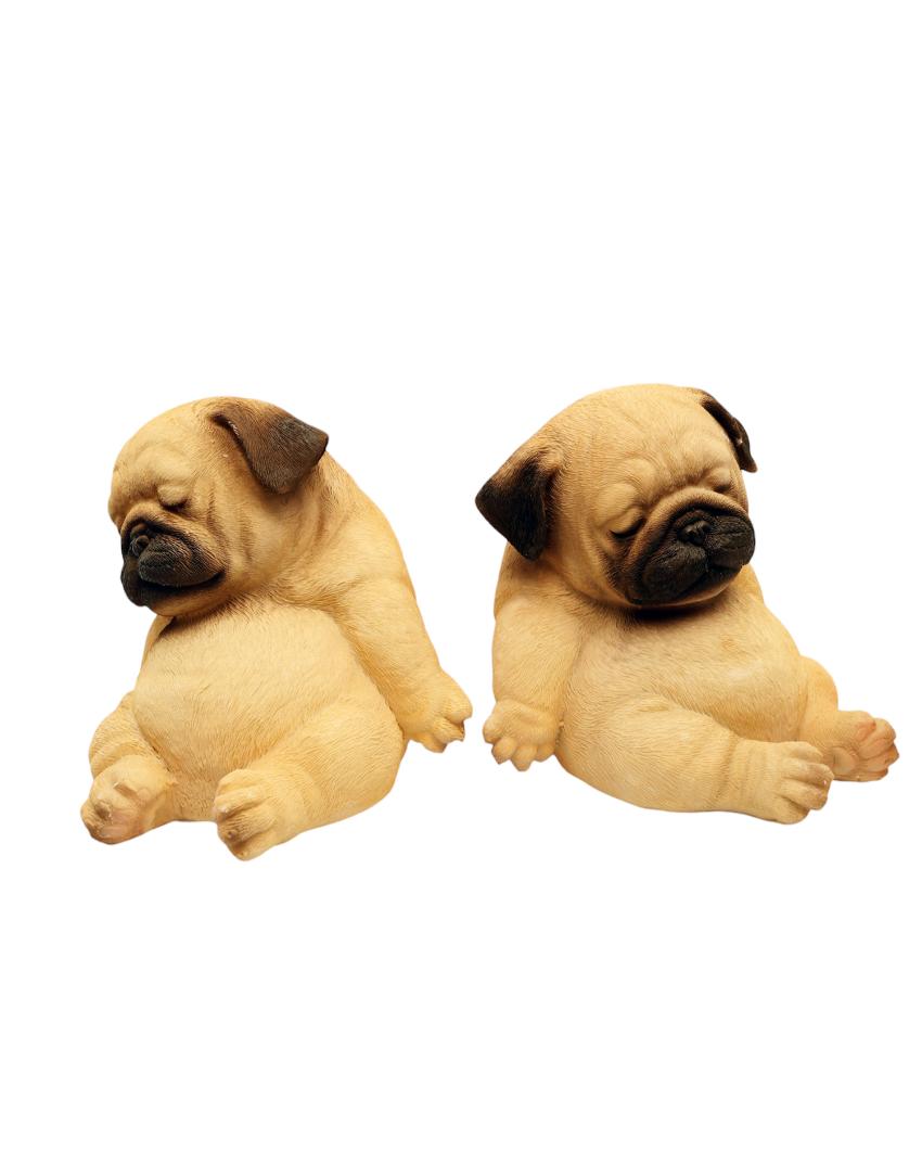 Sleeping Pug Polyresin Figurine | Set of 2 | 5 x 5 x 4 inches