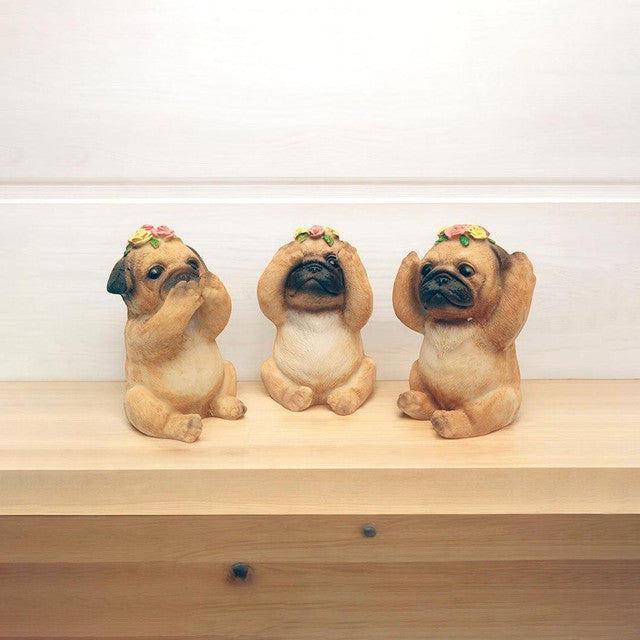 No Evil Baby Pug Polyresin Figurine | Set of 3 | 3 x 2 x 4 inches