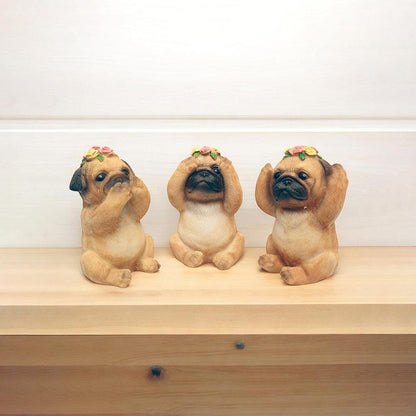 No Evil Baby Pug Polyresin Figurine | Set of 3 | 3 x 2 x 4 inches