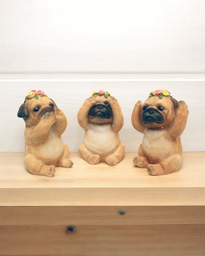 No Evil Baby Pug Polyresin Figurine | Set of 3 | 3 x 2 x 4 inches