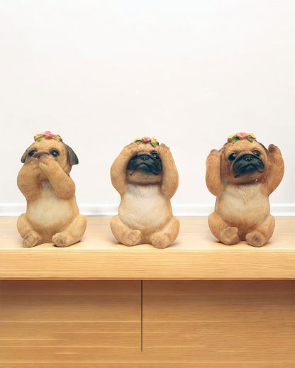 No Evil Baby Pug Polyresin Figurine | Set of 3 | 3 x 2 x 4 inches